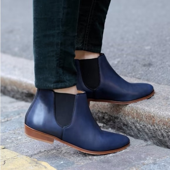 Sezane Shoes - Sezane Navy Blue Leather Chelsea Boots Women’s 9 Quiet Luxury Closet Staple Chic